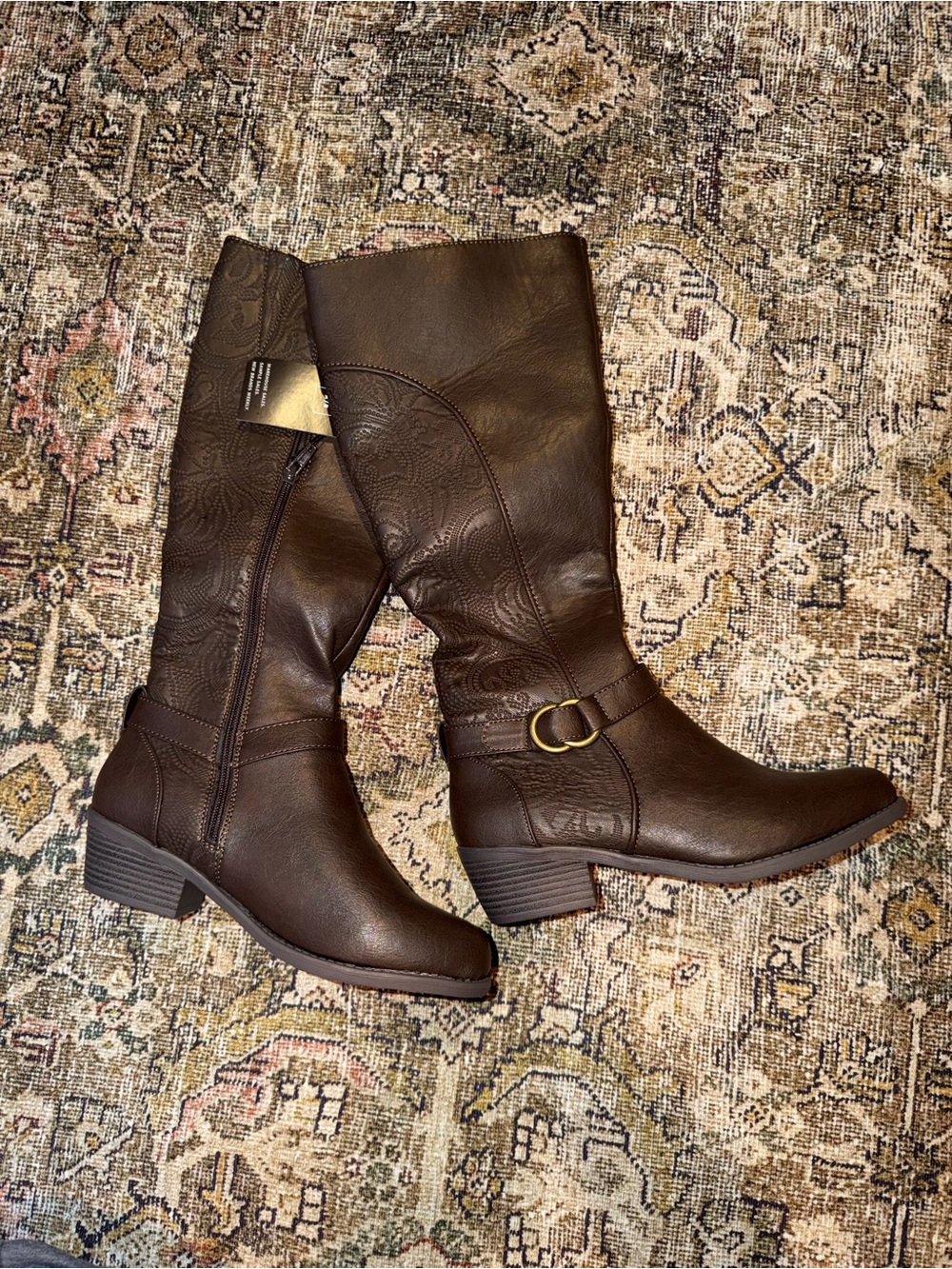 easy street Brown Tall Riding Boots with Buckle Accent